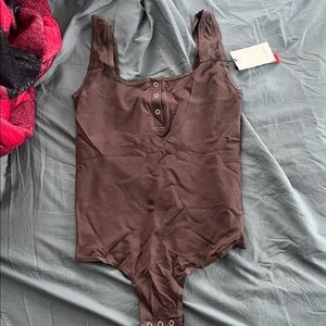Women’s Brown Scoop Neck Bodysuit with Snap Front
